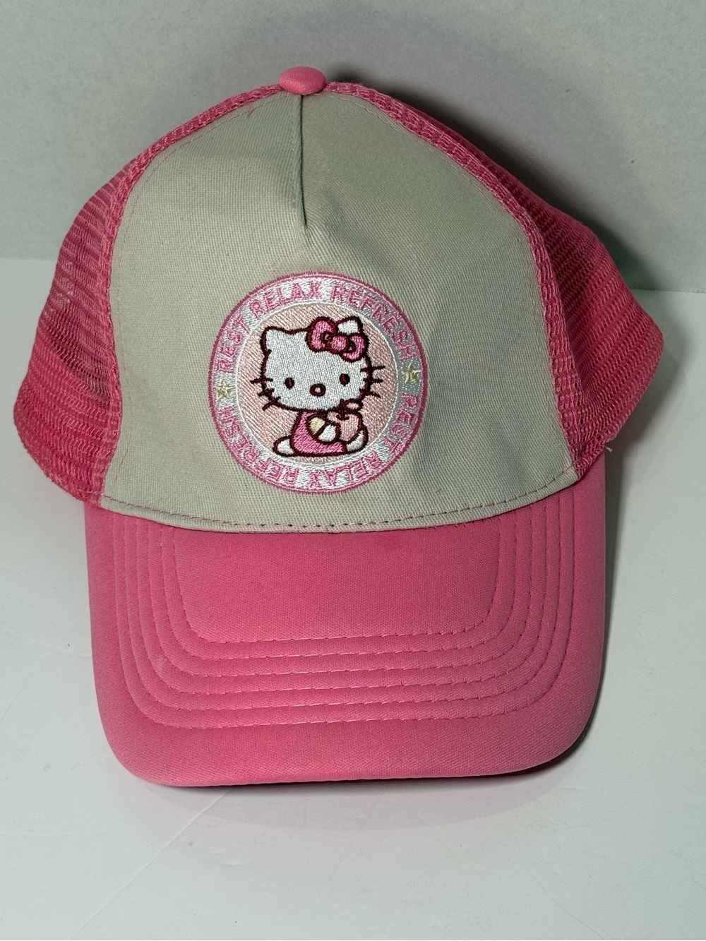 Hello Kitty Trucker Hat Canvas/Mesh Embroidered Patch Adjustable Pink